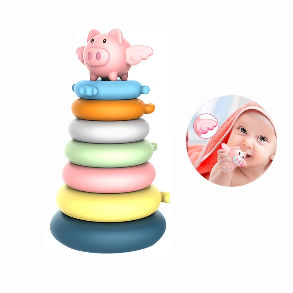 7 Rings Baby Stacking Nesting Toys Sensory Educational Montessori Baby Blocks Stacker F2928