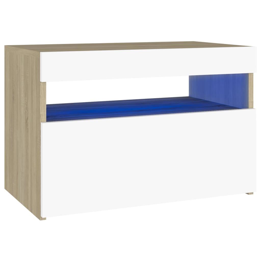 White and Sonoma Oak TV Cabinet with LED Lights U8458