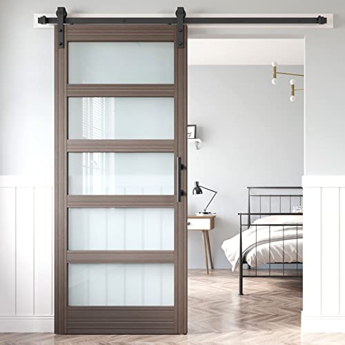 36x84 Inch Glass Sliding Barn Door with Hardware Kit G734840