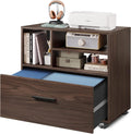 Wood Lateral File Cabinet with 1 Drawer, Printer Stand with Storage Shelves, Mobile Filing Cabinet, Walnut E94984