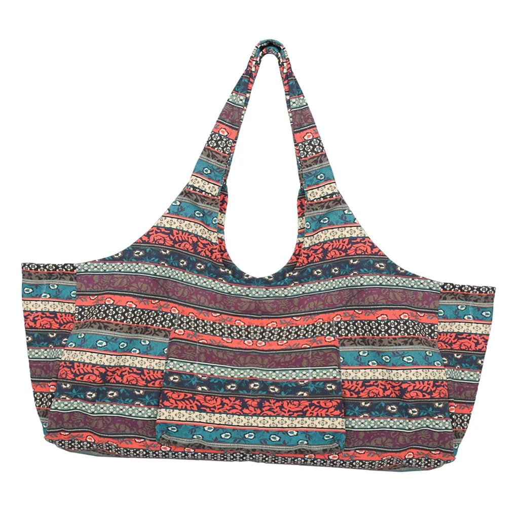Patterned Canvas Yoga Mat Tote Bag Carrier with Side Pocket D532284