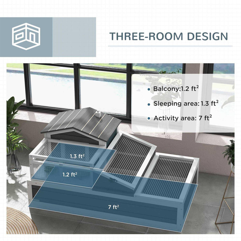 3-Room Wooden Tortoise Habitat House with Balcony J693174