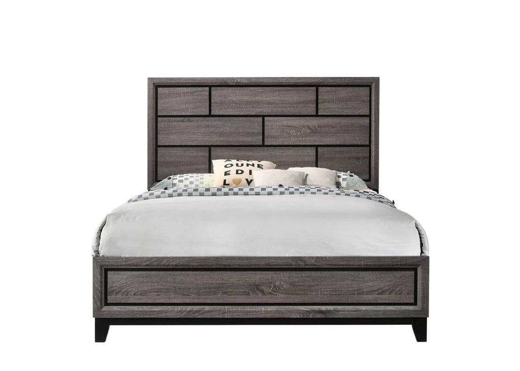 3pc Full Size Panel Bed and 2 Nightstands Gray Finish G92954