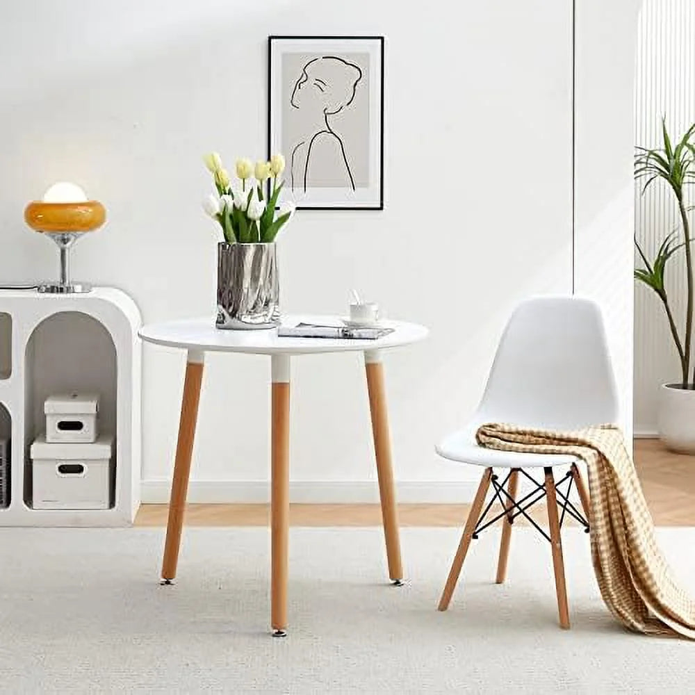 31.5 inch Industrial Round Wood Dining Table with Black Metal Legs M448891