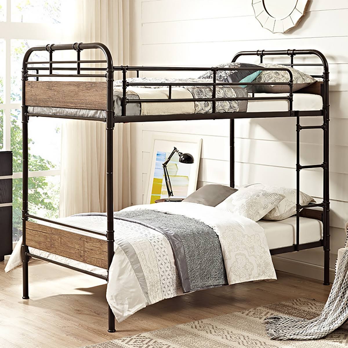 Twin Over Twin Metal Wood Bunk Bed J663895