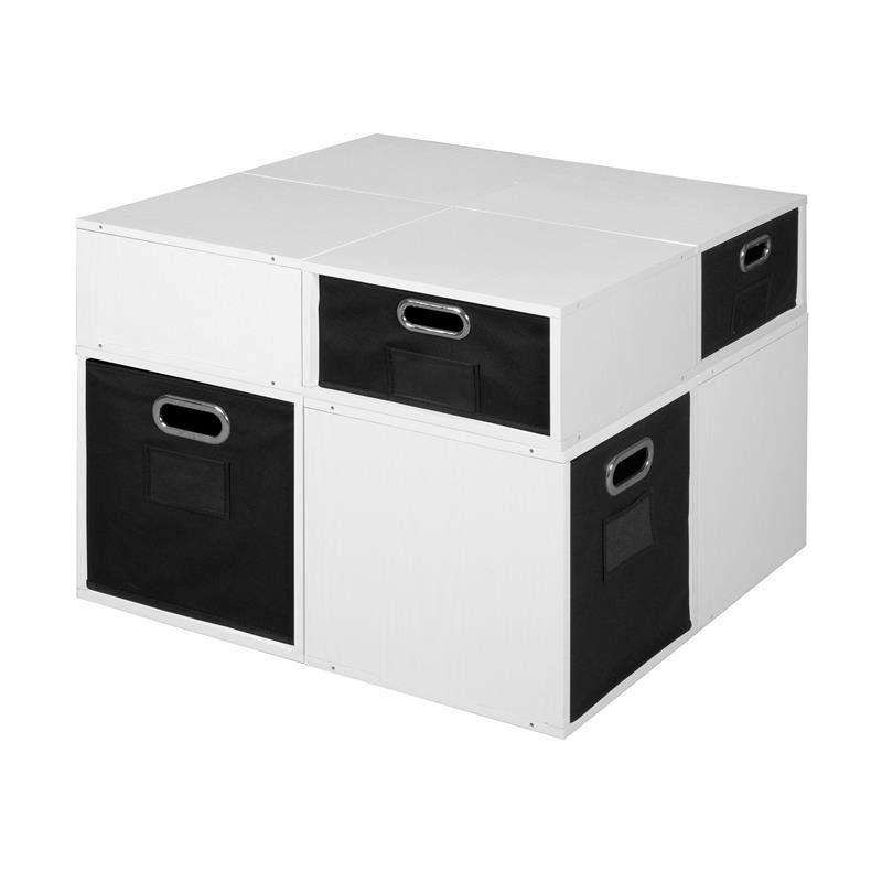 White Wood Grain/Black Storage Set with Foldable Storage Bins M69054