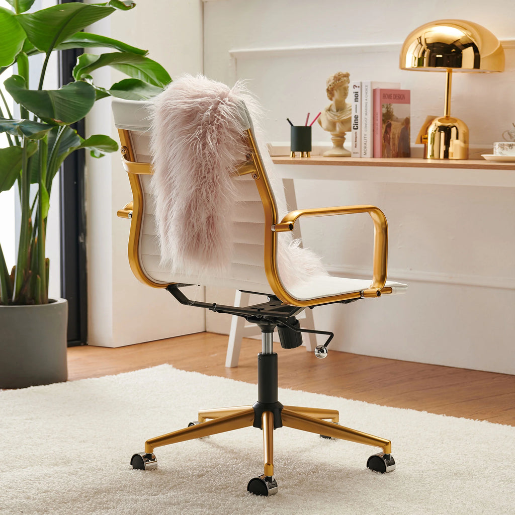 White Leather Adjustable Swivel Office Chair A3428