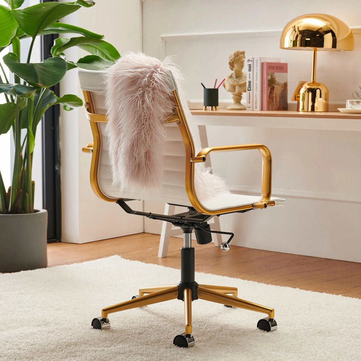 White Leather Adjustable Swivel Office Chair A3428