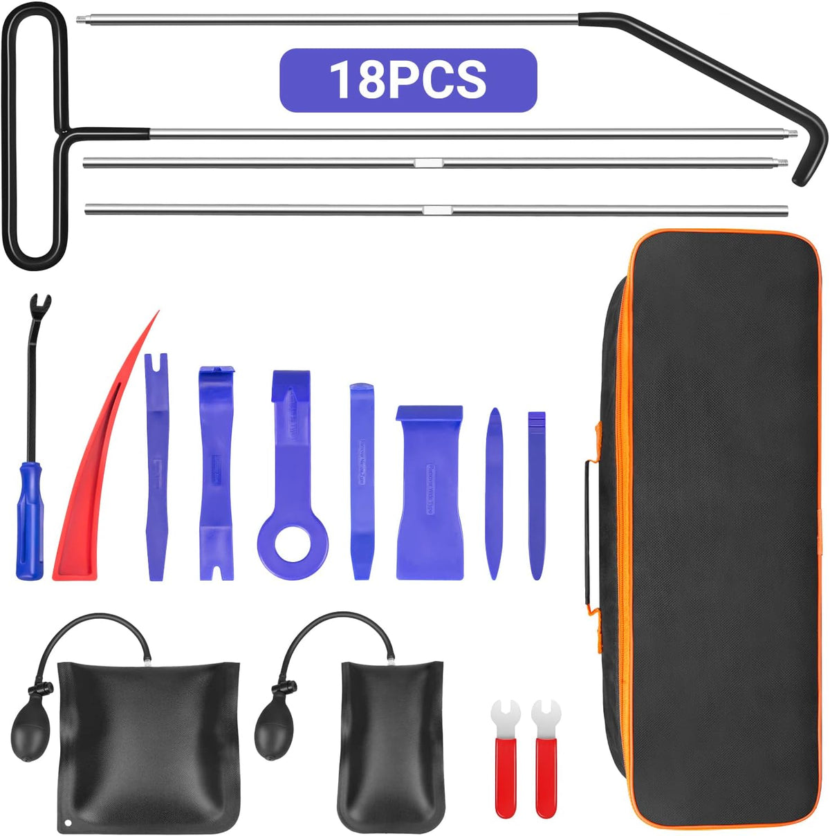 Car Tool Kit with Long Reach Grabber, Air Wedge Pump, Pry Tool and Carrying Bag B33510