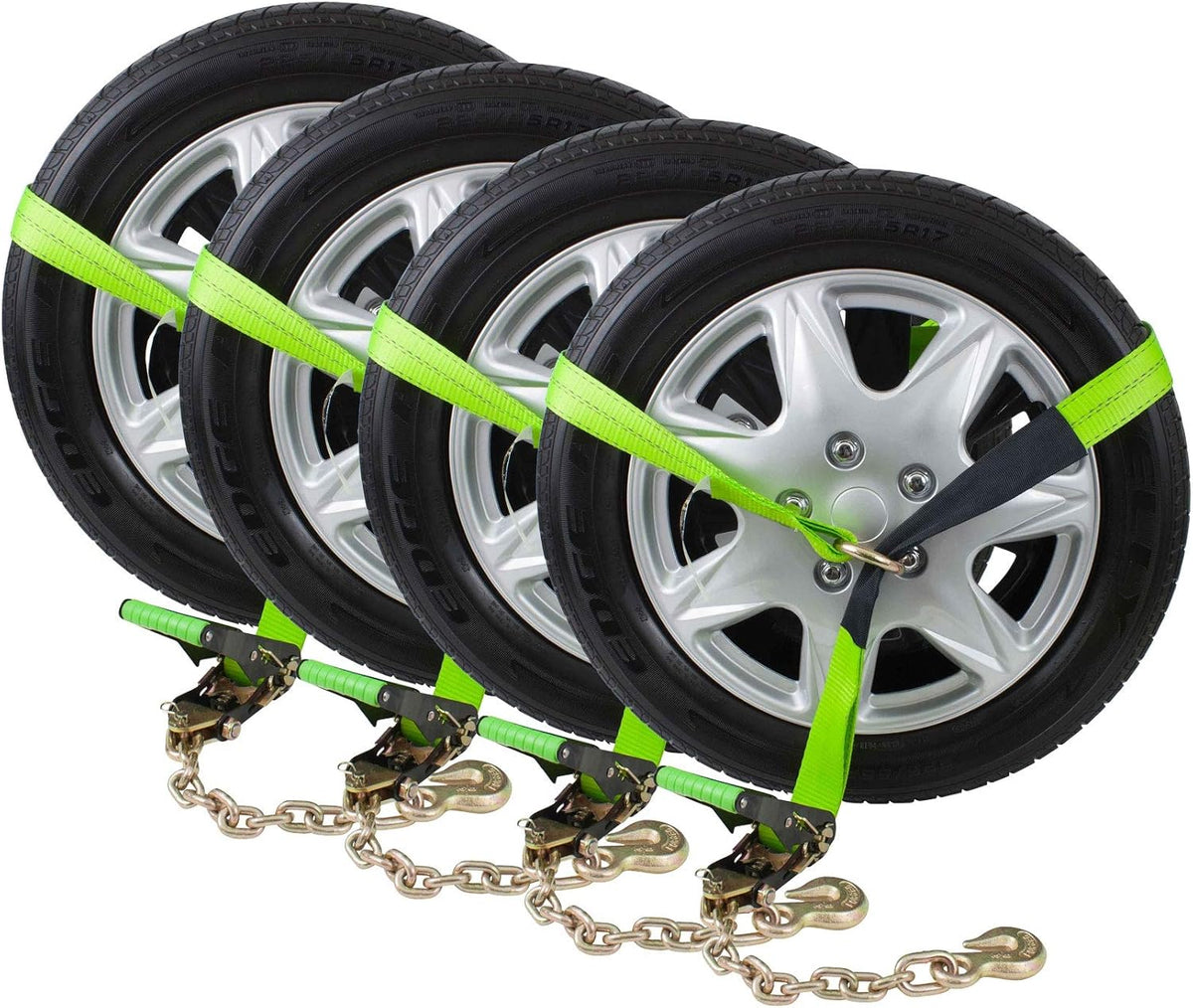 8 Pack Car Tie Down Ratchet Strap with Chain Anchor Wheel Straps L9330