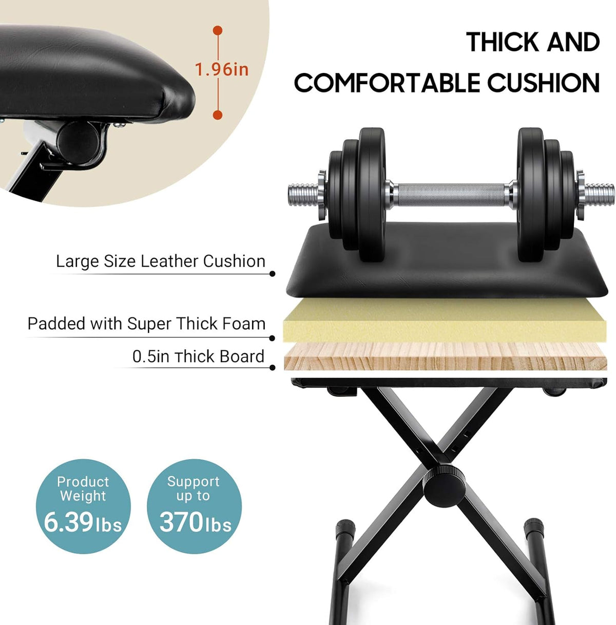 Black Adjustable Height Padded Piano Bench H680872