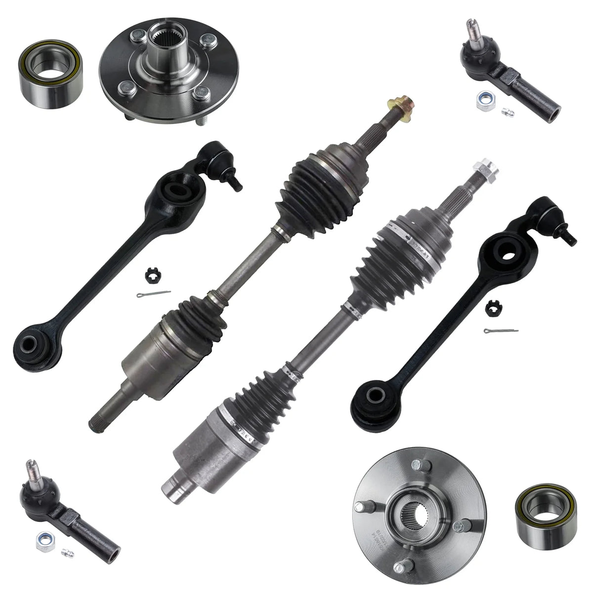 8 Pcs Wheel Hub Assemblies Lower Control Arms CV Axle Drive Shafts Outer Tie Rod Ends Kit K931