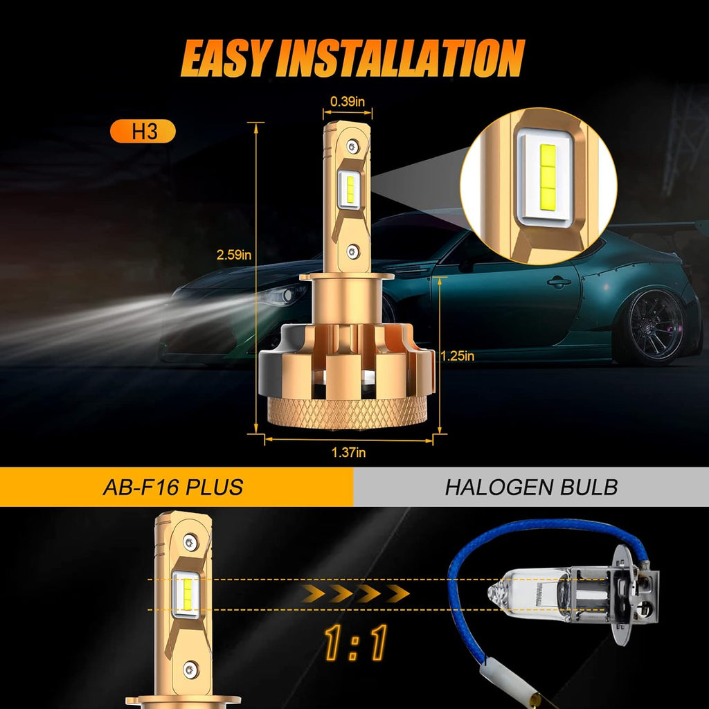 H3 LED Light Bulbs, 70W 14000lm Per Pair, 6000K Cool White, Pack of 2 R922