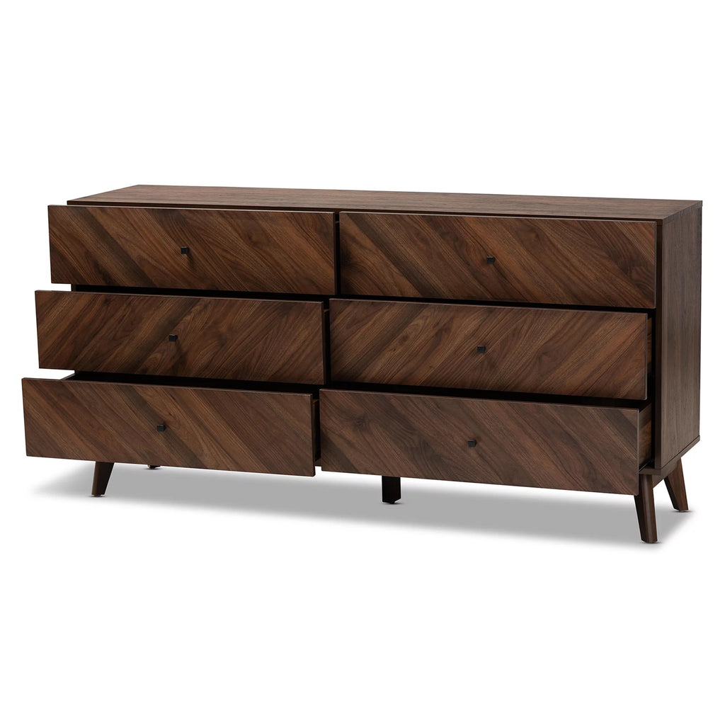 Walnut Brown Wood 6-Drawer Dresser K22234