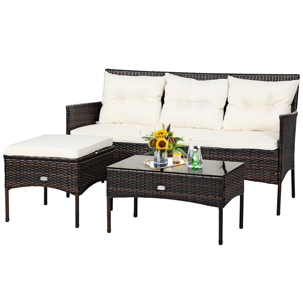3 Pc Cushioned Patio Rattan Sofa Set K415967
