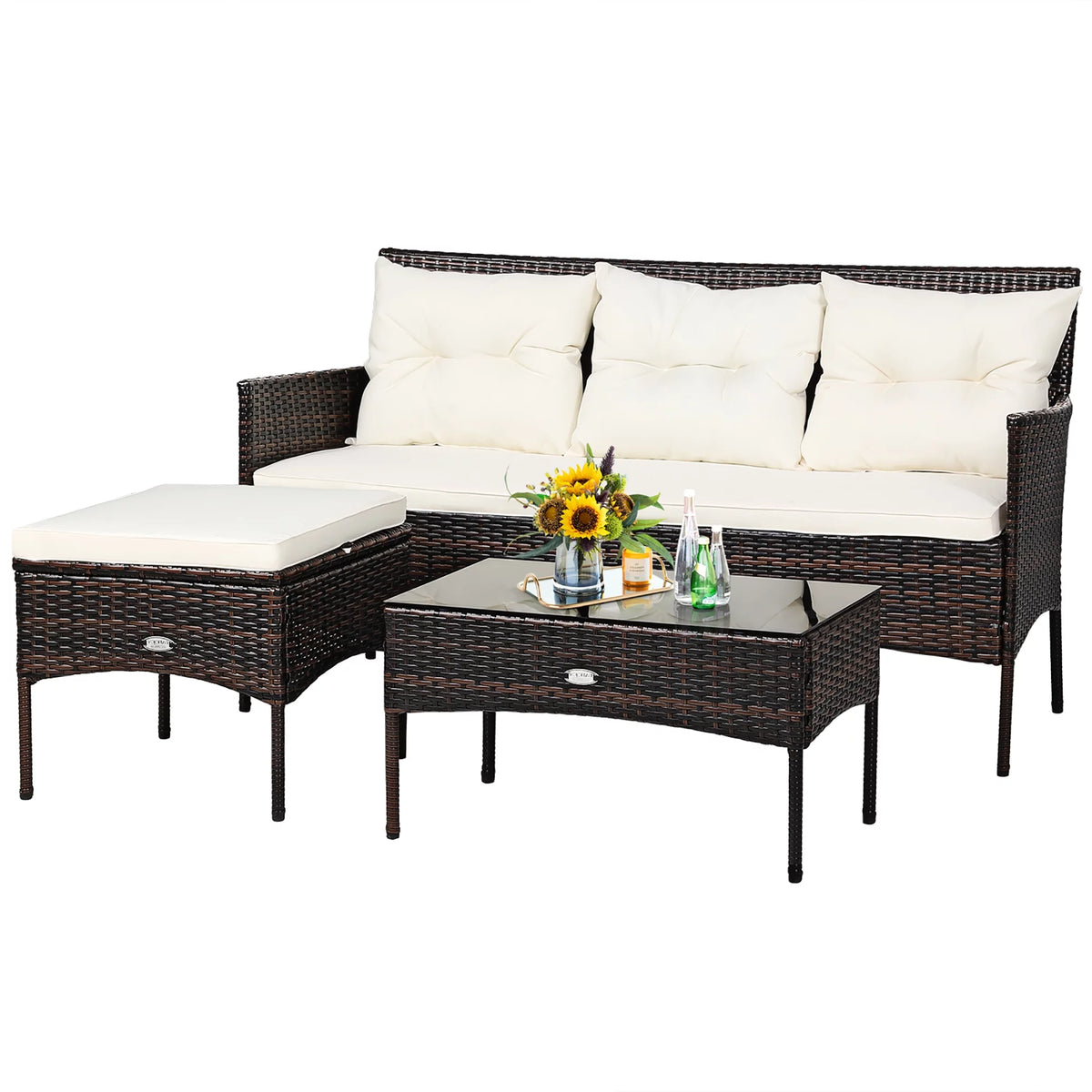 3 Pc Cushioned Patio Rattan Sofa Set K415967