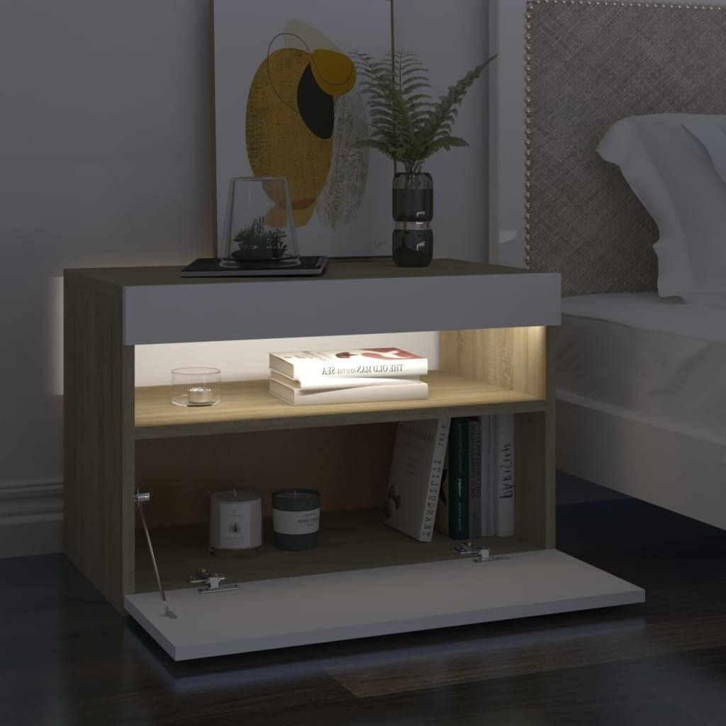 White and Sonoma Oak TV Cabinet with LED Lights U8458