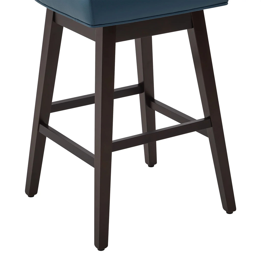 Dark Blue Faux Leather Upholstered Swivel Counter Bar Stools Set of 2 S302