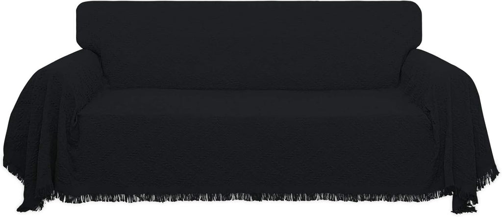 Geometrical Jacquard Sofa Cover for 3 Cushion Couch, L Shape Sectional, Washable Furniture Protector (91x134 inch, Dark Gray) T77311