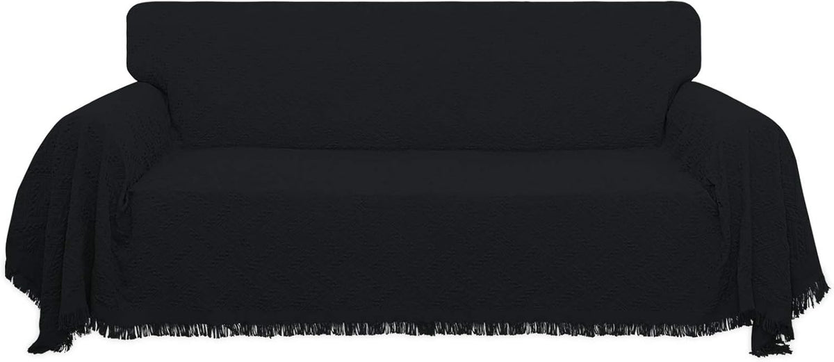 Geometrical Jacquard Sofa Cover for 3 Cushion Couch, L Shape Sectional, Washable Furniture Protector (91x134 inch, Dark Gray) T77311