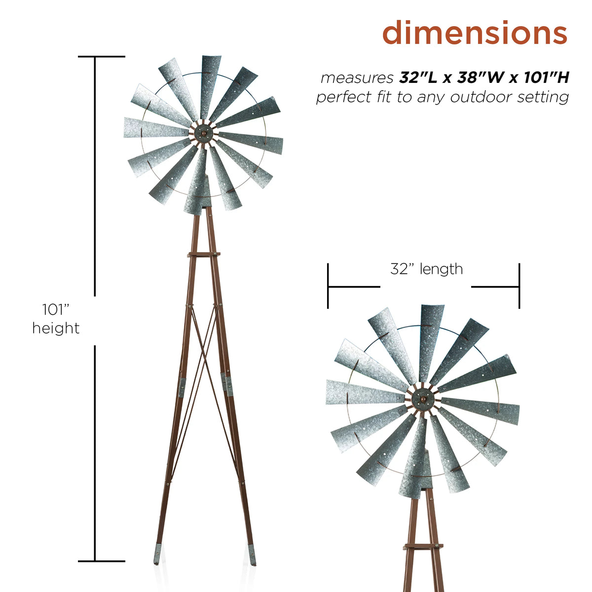 Galvanized Metal Kinetic Windmill A298