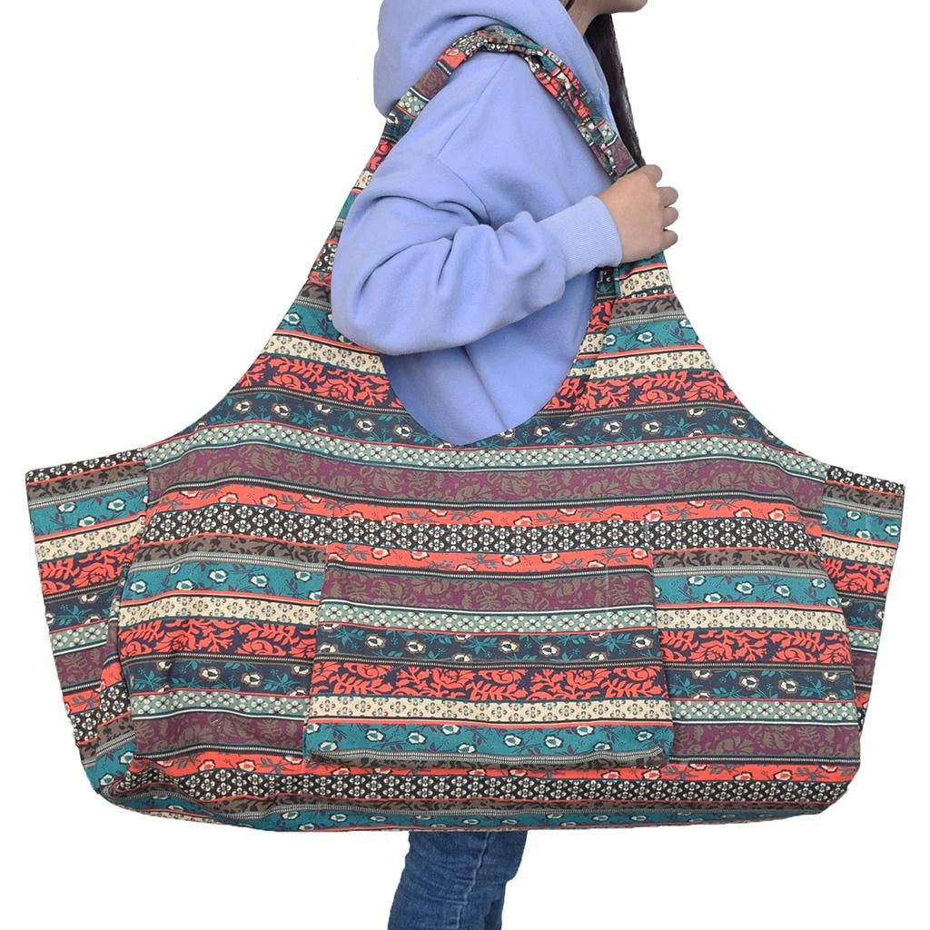 Patterned Canvas Yoga Mat Tote Bag Carrier with Side Pocket D532284