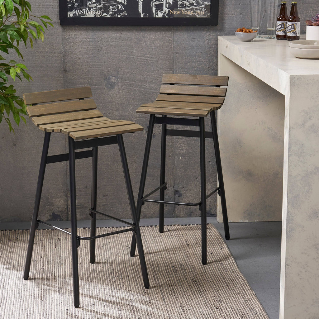 Set of 2 Wooden Barstool Dark Brown Y599838