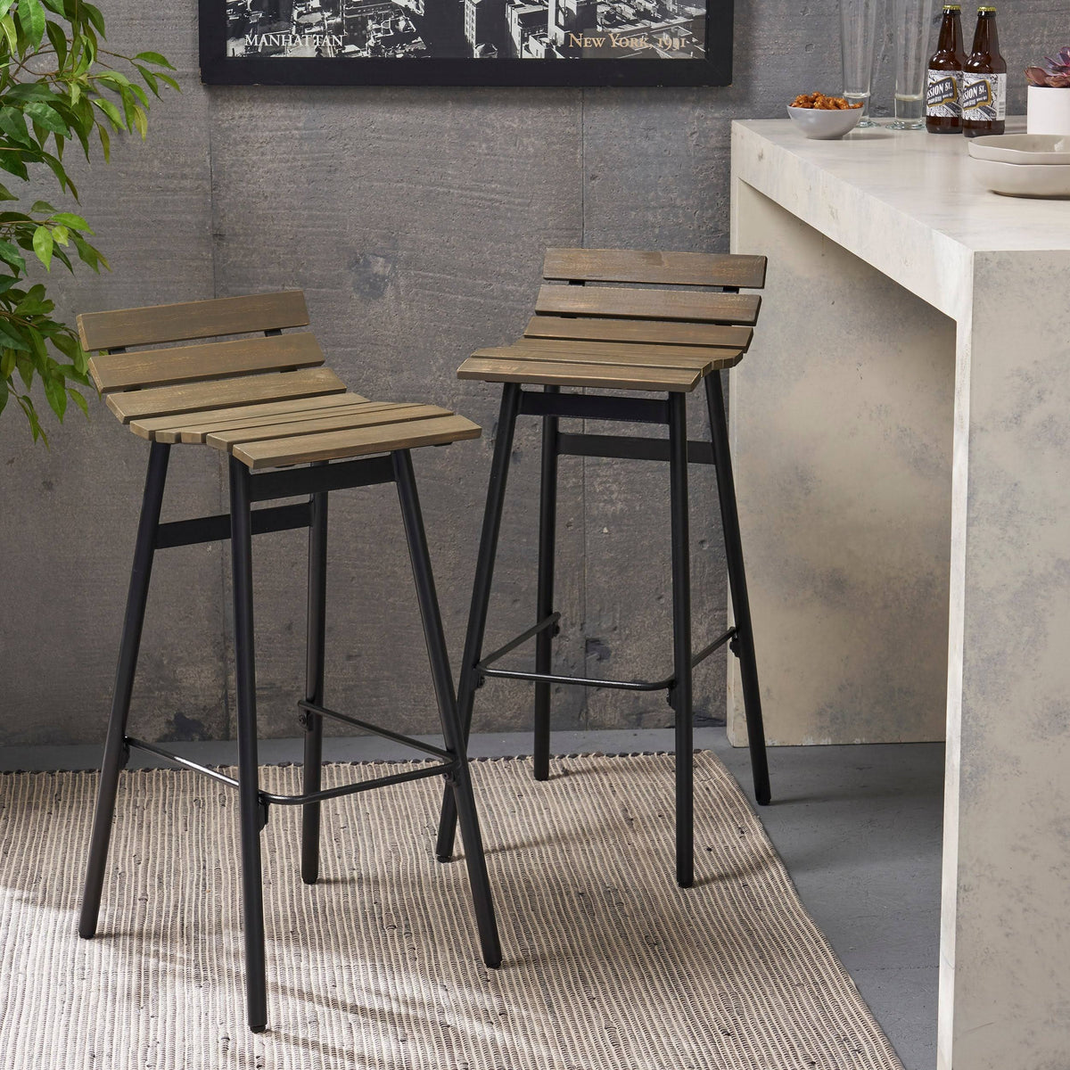 Set of 2 Wooden Barstool Dark Brown Y599838
