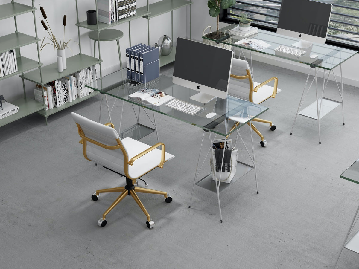 White Leather Adjustable Swivel Office Chair A3428