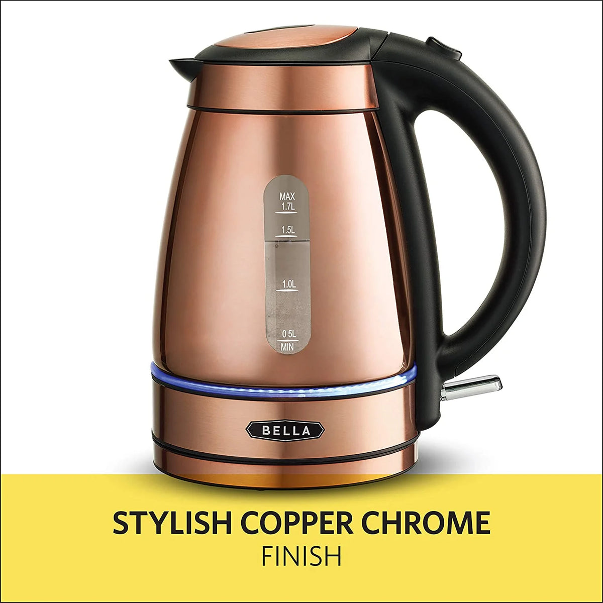 Copper Chrome 1.7 Liter Cordless Electric Glass Kettle V82949