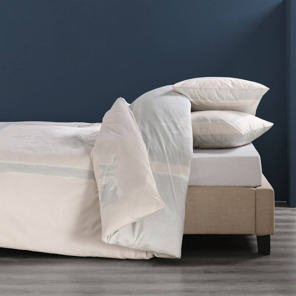 Grey and Tan Cotton Percale Reversible Duvet Cover Set - Queen F926669
