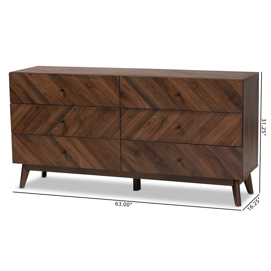 Walnut Brown Wood 6-Drawer Dresser K22234