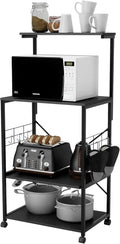 Gray 4 Tier Kitchen Bakers Rack with Storage Shelf and Oven Mitts P26516