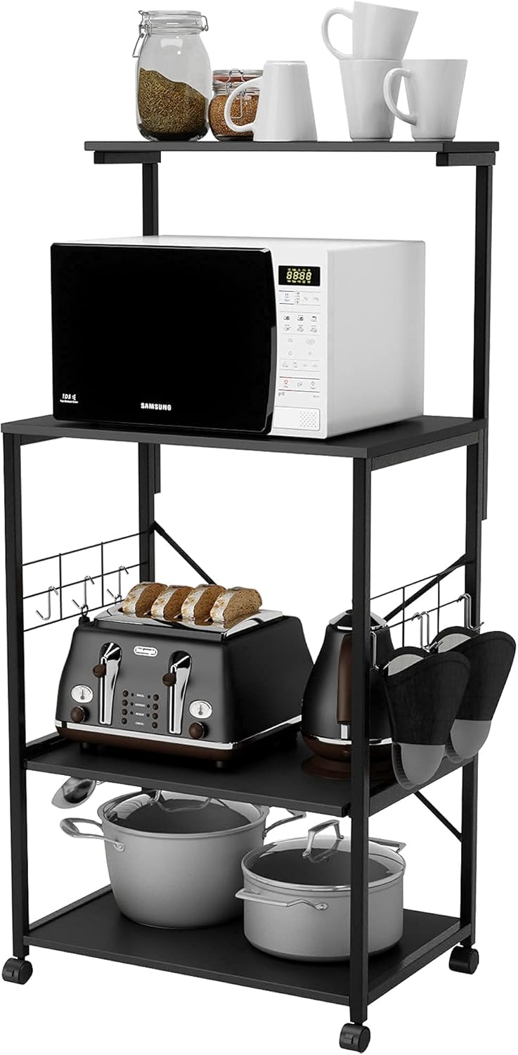 Gray 4 Tier Kitchen Bakers Rack with Storage Shelf and Oven Mitts P26516