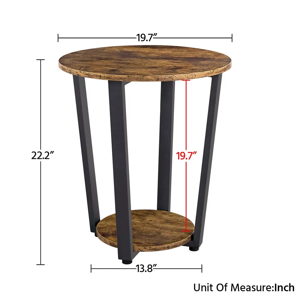 Brown Metal Side Table with Storage Rack S9466