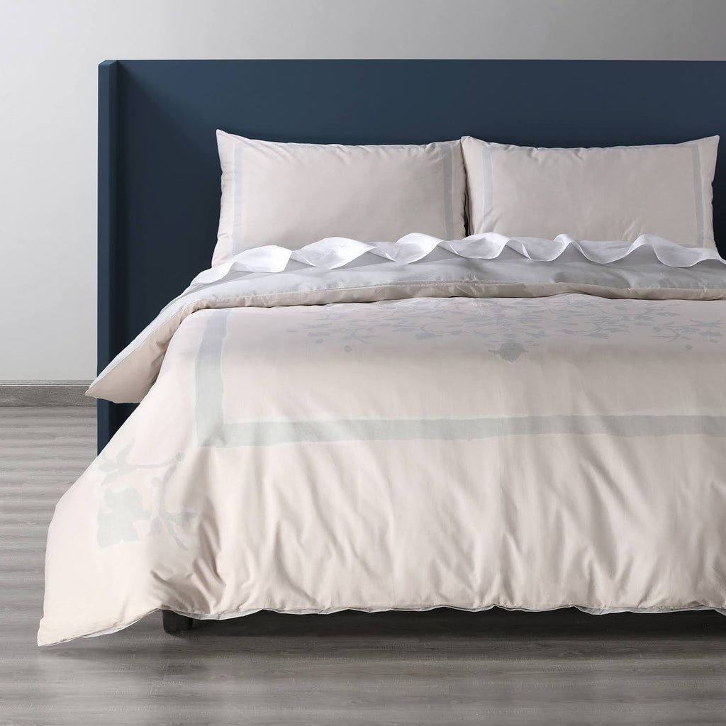 Grey and Tan Cotton Percale Reversible Duvet Cover Set - Queen F926669