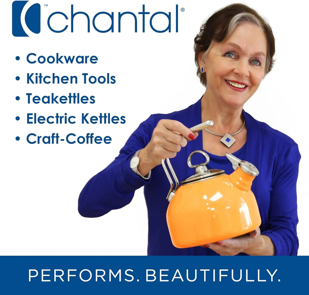 Enamel On Steel Whistling Teakettle with Wood Handle, 1.4 Quarts R974735