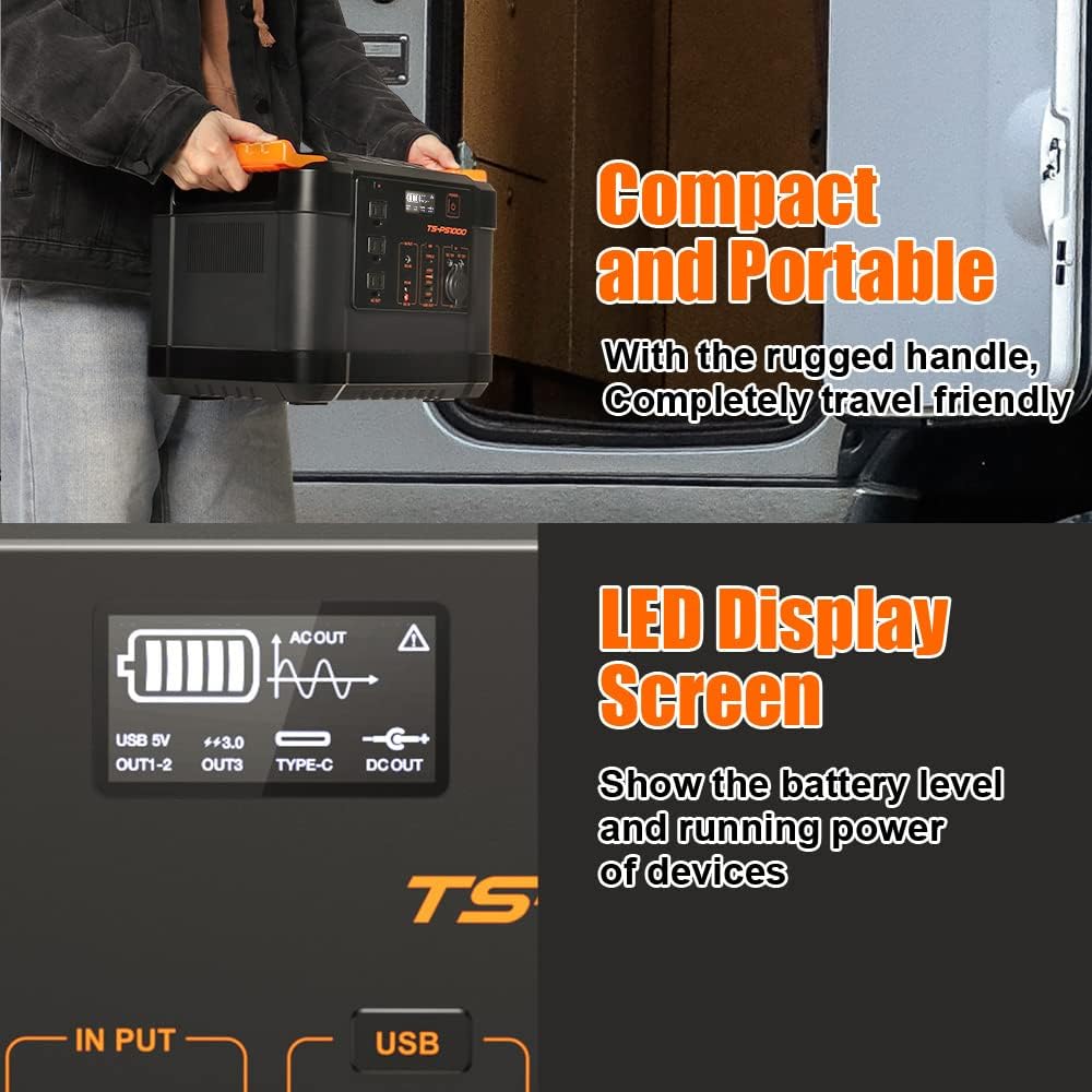 1100Wh 1000W Portable Power Station with 3 AC Outlets and 3 USB Ports U198