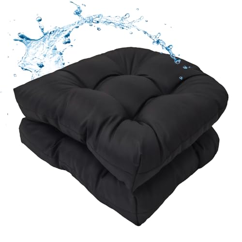 Water-Repellent Outdoor Chair Cushions Set of 2, 19”X19” Tufted Seat Cushions W50135