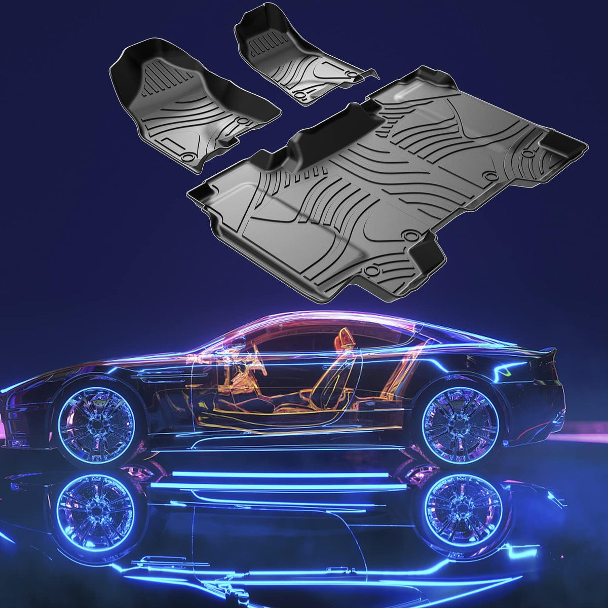 Black TPE Car Floor Mats Custom Full Set for Dodge Ram 1500 Crew Cab B849