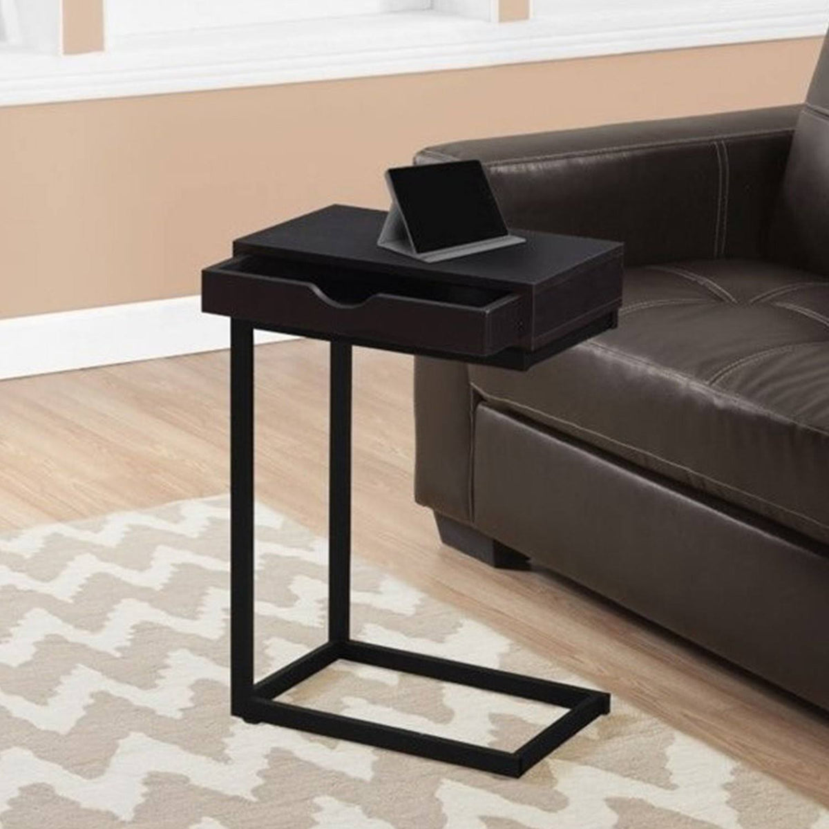 Cappuccino Particle Board and Black Metal Accent Table C254191
