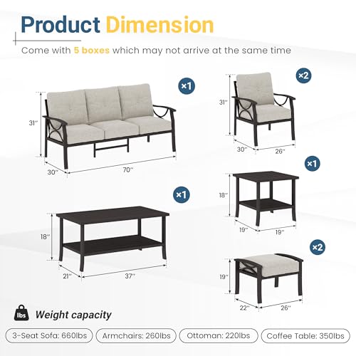 5-Piece Outdoor Metal Sectional Furniture Set with Cushions and Coffee Table E93693