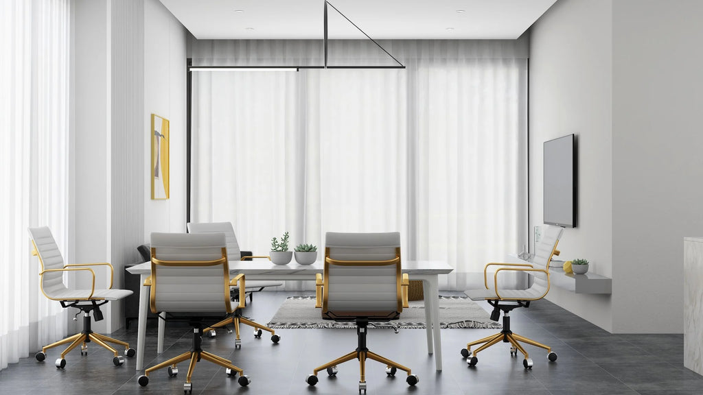 White Leather Adjustable Swivel Office Chair A3428